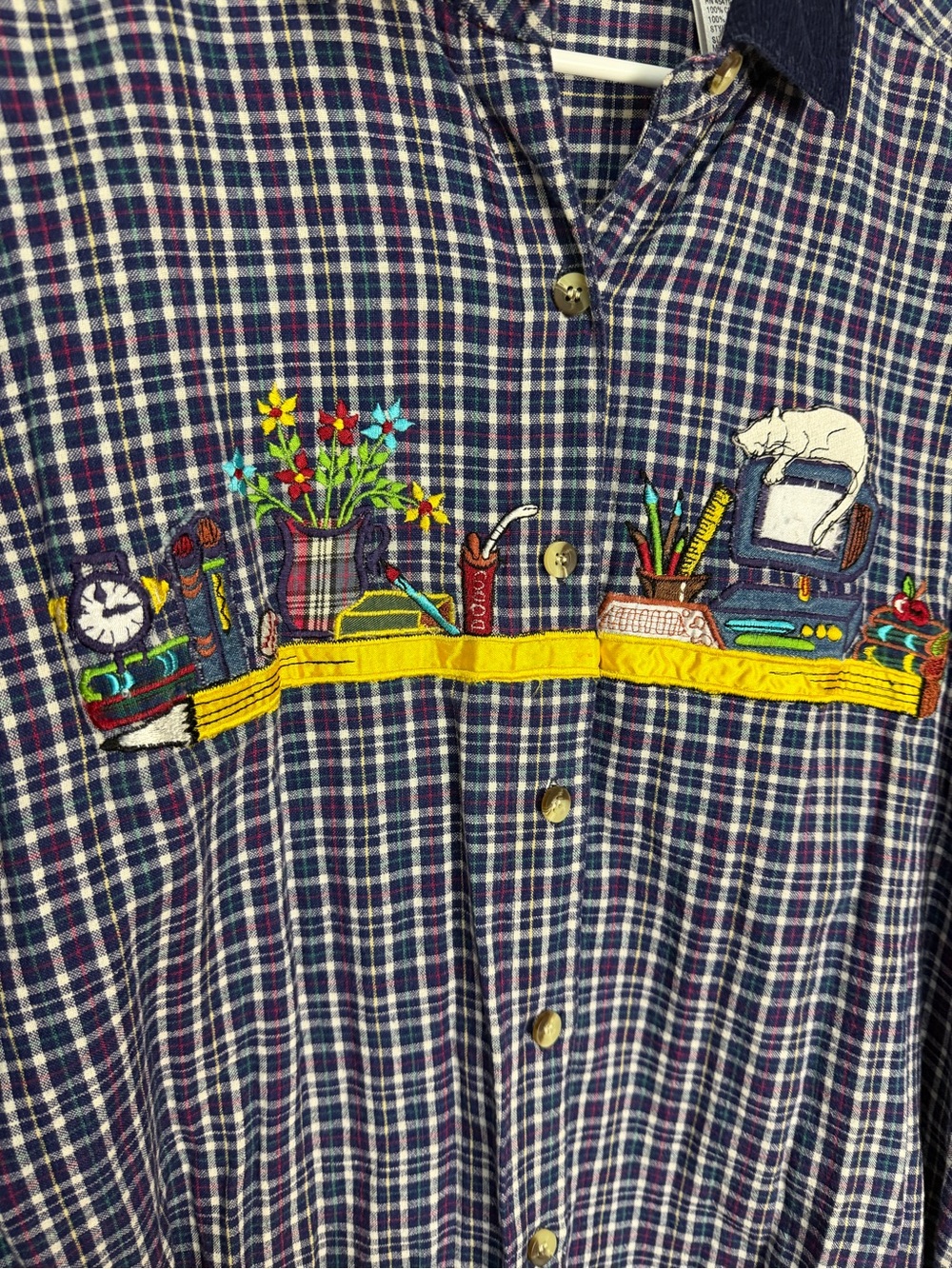 Vintage Victoria Jones Woman 20W Plaid Button Front Shirt Teacher Books Cat - Picture 13 of 13